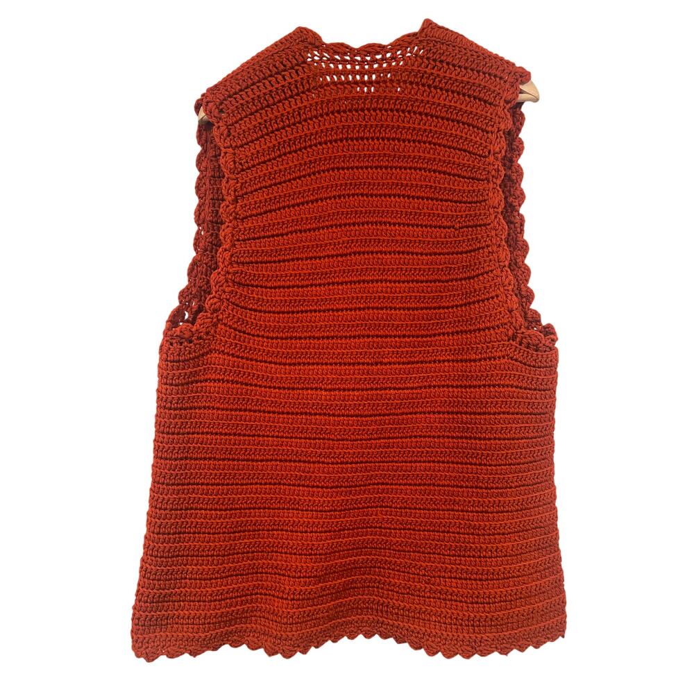 Vintage Women’s Grandmacore Hand Knit Open Cardigan Vest Orange Cozy Fall L - Picture 5 of 5